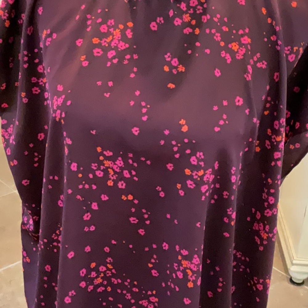 Ann Taylor blouse, wine with pink/orange/black floral design, size XL - Picture 4 of 8